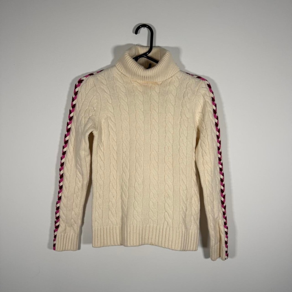 Derek Lam 10 Crosby cream cable knit sweater with pink braided details
